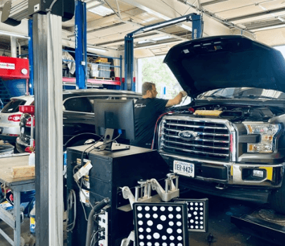 A truck in the bay at ABS Unlimited for auto repair services